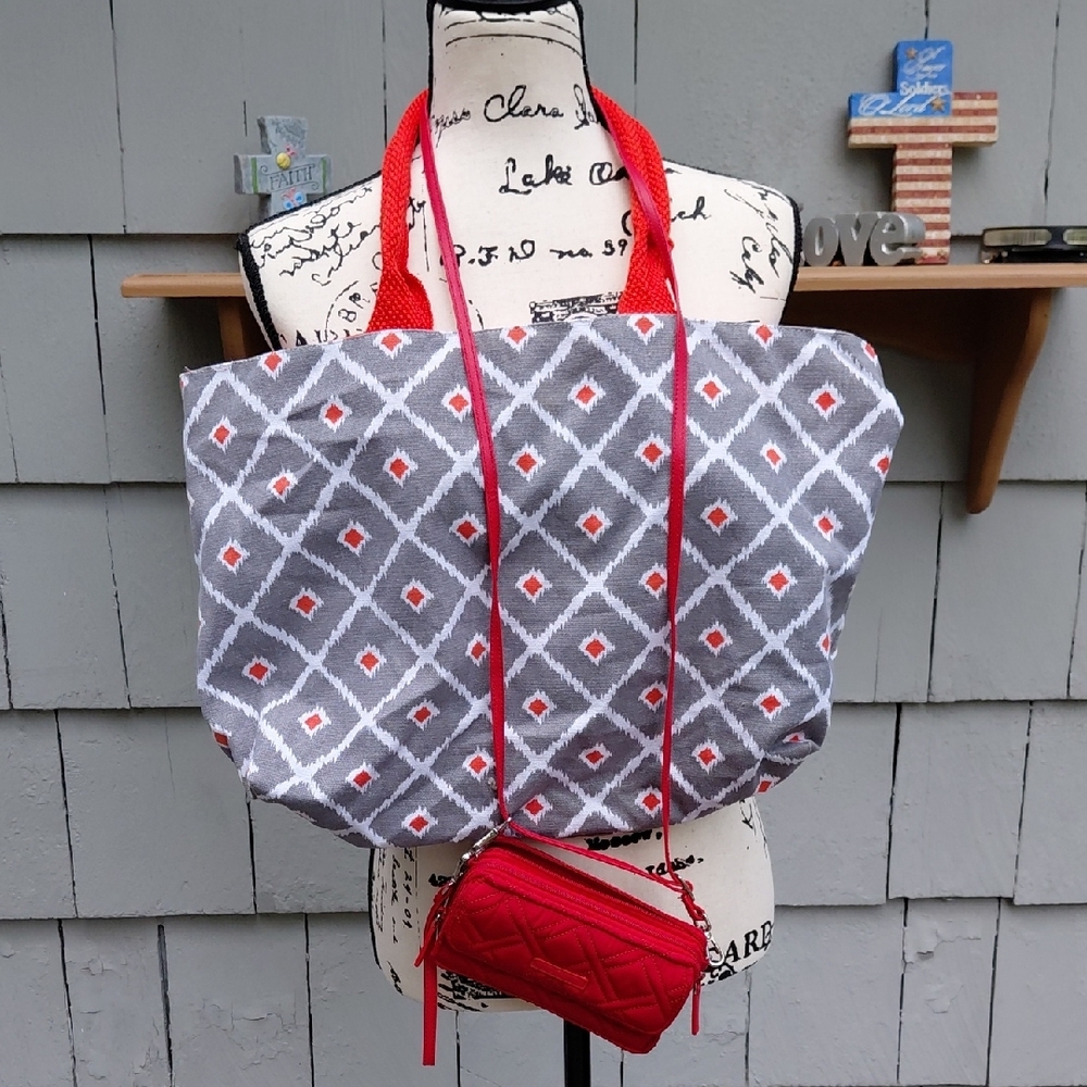 Vera Bradley Crossbody With  Gray and Red Geometric Tote